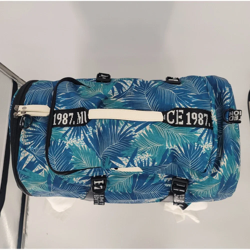 MUZMM Limited Edition Convertible Backpack Duffel Bag Tropical Palm Leaf Pattern